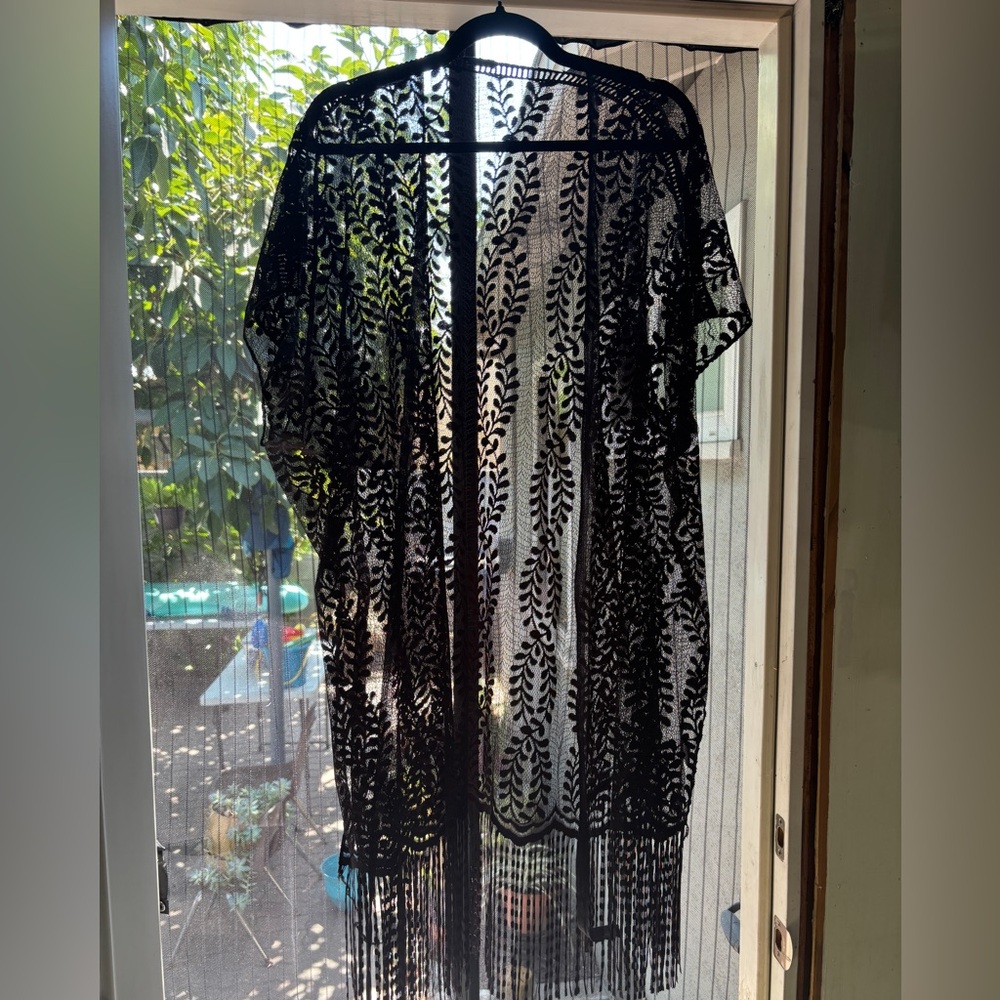 Black Lace Kimono with Fringe